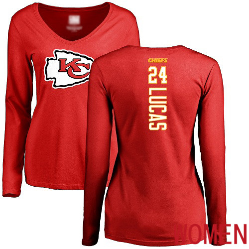 Women Football Kansas City Chiefs #24 Lucas Jordan Red Backer Slim Fit Long Sleeve T-Shirt